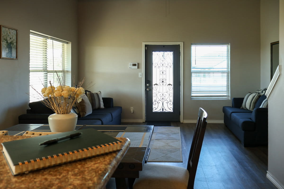 A comfortable, homely living room in the ranch lodging